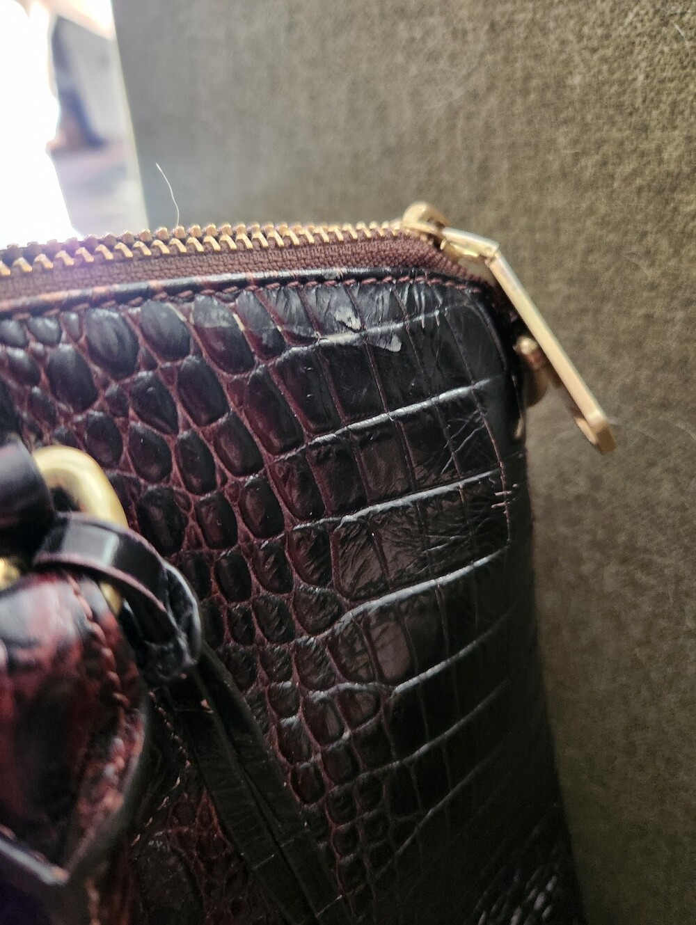 Brahmin Croc-Embossed Duxbury Satchel In Oxblood - Picture 6 of 7